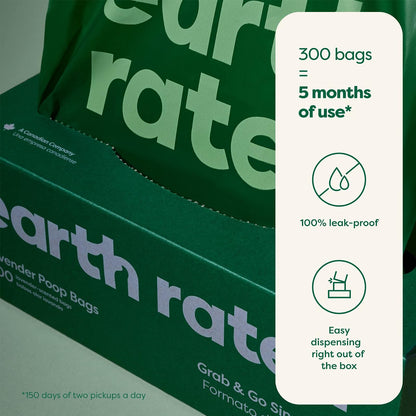 Earth Rated - Bolsas para excremento de perros, 300 bolsas grandes en 1 rollo con olor a lavanda
