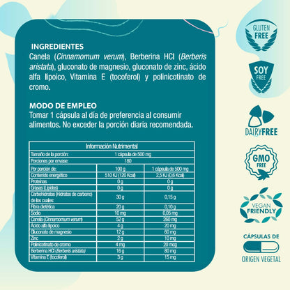 NW Berberina HCL Complex | 180 Capsulas | con Vitamina E Canela Magnesio | Ingredientes Naturales | Natural Wisdom