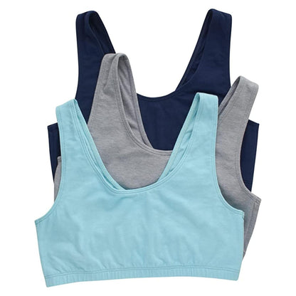 Hanes Bralette de Algodón, Paquete de 3 - XL - Azul marino - Concrete Heather - Ultra Blue