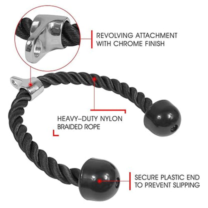 Yes4All Cuerda para Tríceps, 27" y 36" Accesorios para Poleas Gym en Casa, Agarres y Manerales - Ideal para Entrenamiento de Brazos y Espalda