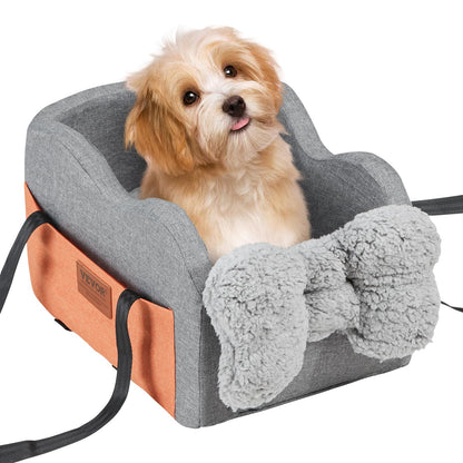 VEVOR - Asiento de Automóvil para Perro, Consola Central para Perros pequeños, Asiento de Mascota para reposabrazos de Automóvil con Correa de Clip, Correas Ajustables, soporta hasta 8 Libras, Gris Oscuro