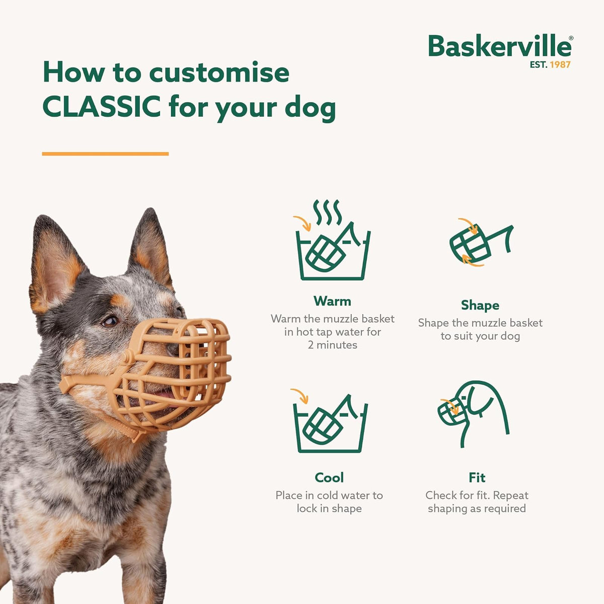 Baskerville - Bozal clásico para canastas, pantalón y Bebida, Evita mordeduras y residuos de Alimentos, Fuerte TPR, Ideal para Perros de Nariz más Larga, bozal de Entrenamiento Transpirable para