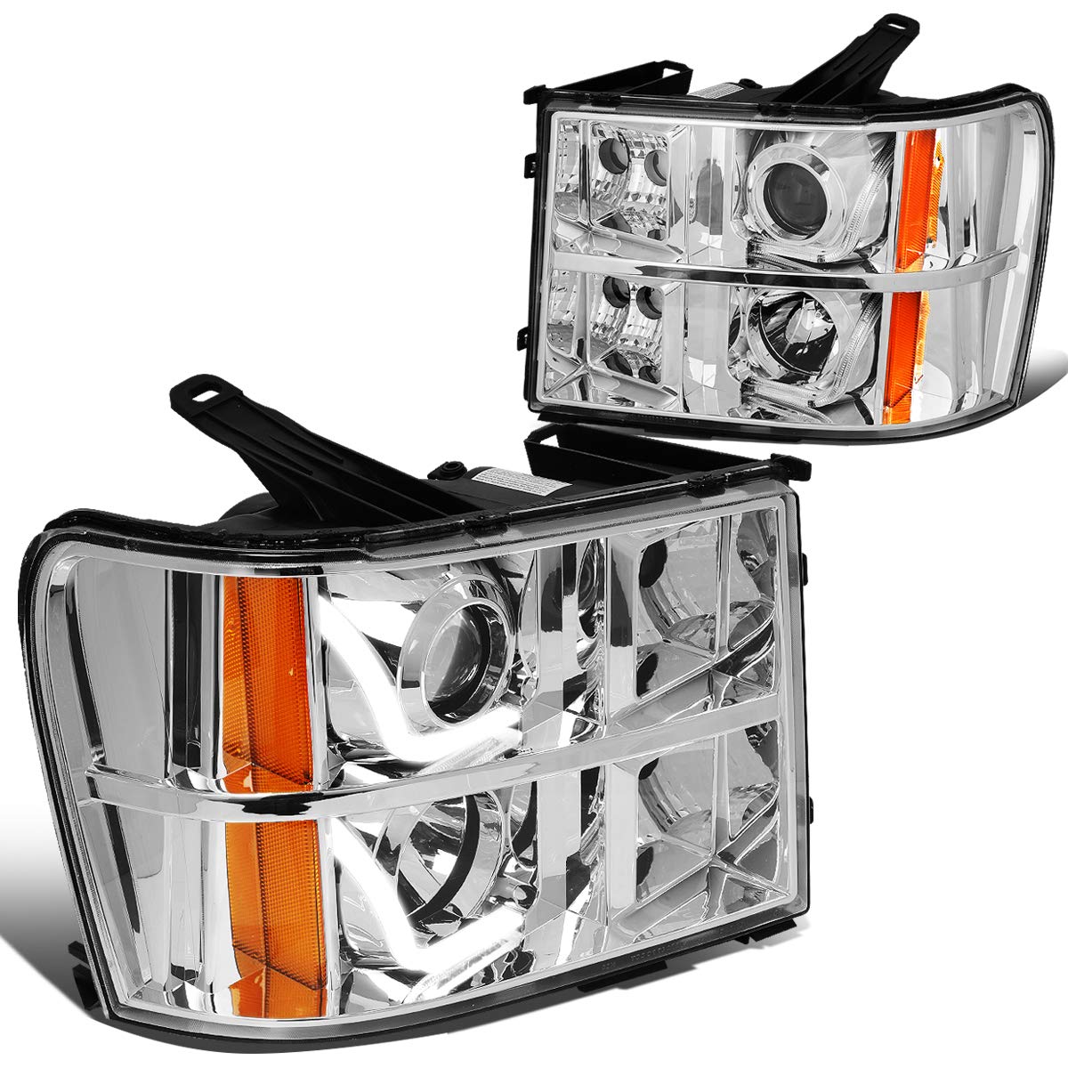 DNA Motoring Conjunto de Faros Delanteros, Lado Conductor y Pasajero - HL-HPL-ULED-GMCSIE07-CH-AM