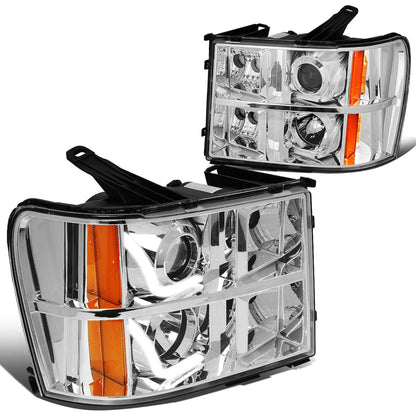 DNA Motoring Conjunto de Faros Delanteros, Lado Conductor y Pasajero - HL-HPL-ULED-GMCSIE07-CH-AM