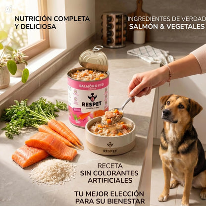 RESPET Alimento Húmedo Perro Adulto Salmón y Vegetales Sin Gluten 12 Latas 410g