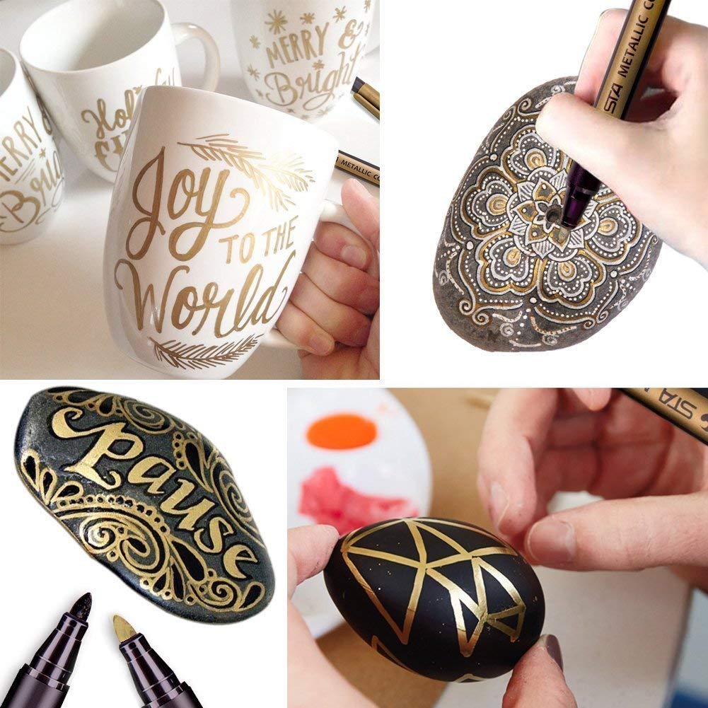 Juego de plumones de pintura acrílica de alta calidad, 10 colores metálicos para pintura de roca, tarjetas de bricolaje, arte de piedras, álbumes de recortes, tela, metal, cerámica, copa de vino