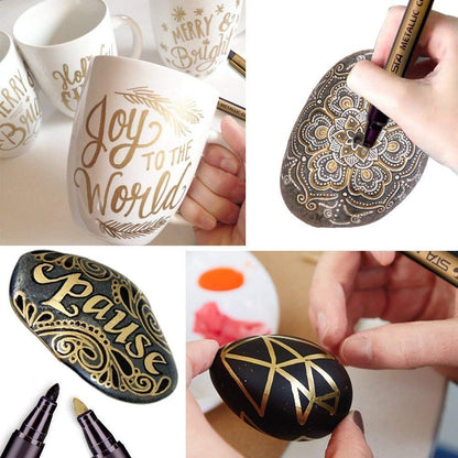 Juego de plumones de pintura acrílica de alta calidad, 10 colores metálicos para pintura de roca, tarjetas de bricolaje, arte de piedras, álbumes de recortes, tela, metal, cerámica, copa de vino