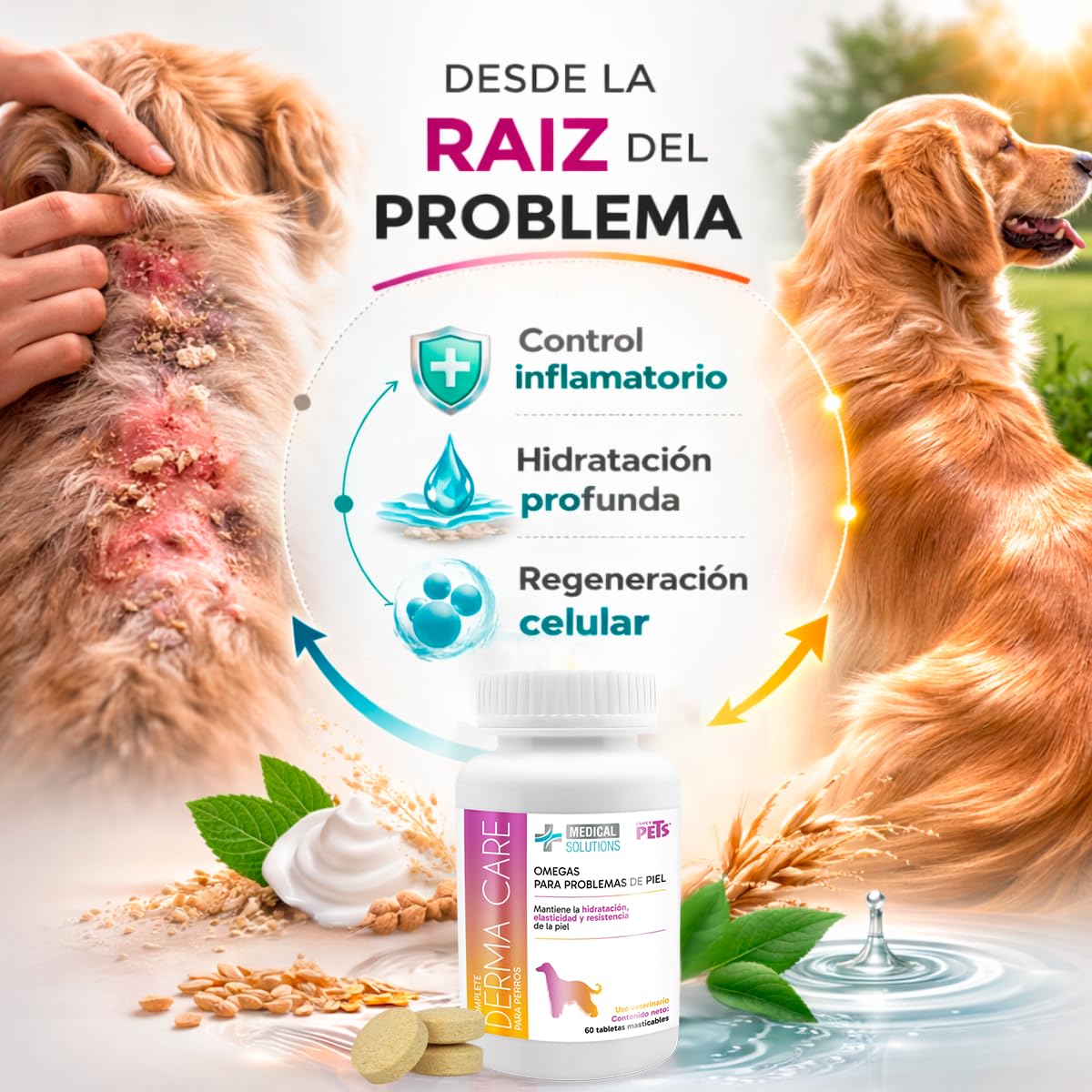 Fancy Pets Medical Solutions Complete Derma Care para Perros 60 Tabletas Masticables Suplemento Nutricional para Piel y Pelaje Saludable
