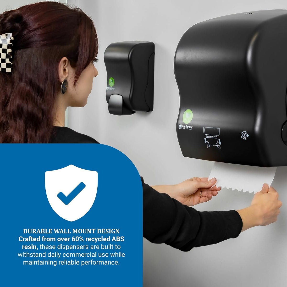 San Jamar Ecologic Simplicity Dispensador Manual de Toallas de Papel de plástico Reciclado, dispensador de Toallas de Corte automático, dispensador montado en la Pared con Cero residuos para el hogar
