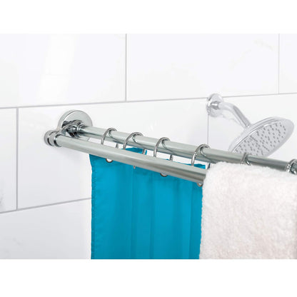 Zenna Home 36602SS, Varilla doble de aluminio para cortina de baño, anticorrosiva, aluminio doble tensión cortina de ducha, de 1.11 m a 1.82 m, cromado