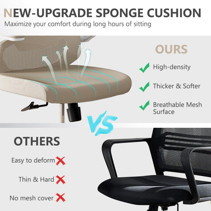 Silla ergonómica de Oficina con Soporte Lumbar, Silla de computadora de Malla con Respaldo Alto con Brazos abatibles, Silla de Trabajo Ajustable para computadora, Color Caqui