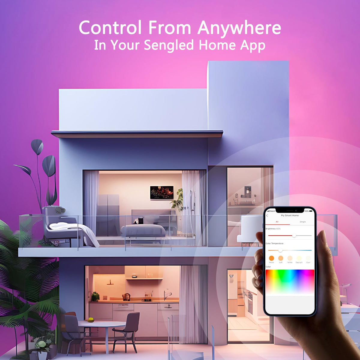 Sengled - Bombilla WiFi que cambia de color, bombillas inteligentes Alexa que funcionan con Alexa y Google Assistant, A19 RGB no requiere concentrador, equivalente a 75 W 800LM CRI>90, juego de 4