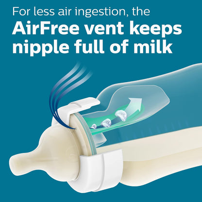 Philips Avent Biberón Anti-colic AirFree™ Clínicamente Comprobado 9 oz Rosa | Menos aire durante la alimentación | Ayuda a reducir cólicos y malestares | AirFree™ | Flujo 2 - Lento | 4 pz | SCY703/14