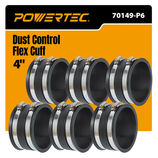 POWERTEC 70149-P6 - Manguito flexible de control de polvo de 4 pulgadas con abrazaderas de manguera de acero, conector de manguera de goma para accesorios de recogida de polvo para carpintería, accesorios de colector de polvo y maquinaria, paquete de 6