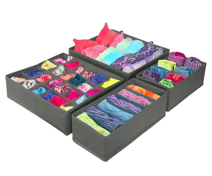 Sorbus® Set of 4 Foldable Drawer Dividers, Storage Boxes, Closet Organizers, Under Bed Organizer (Gray)