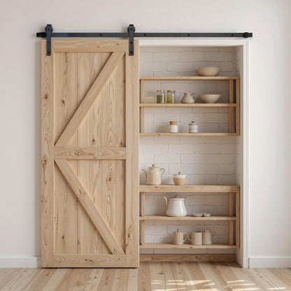 VEVOR Kit de Herrajes para Puerta Corrediza de Granero de Acero al Carbono Riel de 1,83 m para Una Sola Puerta Ancho Máximo de 91,44 cm Espesor de 34,92-44,45 mm Carga de 150 kg para Hogar, Negro