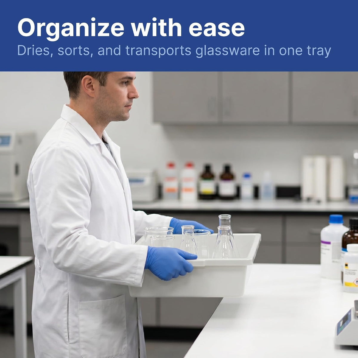 United Scientific™ Bandeja de Contención Multiusos de Polipropileno, Bandeja de Laboratorio para Esterilización y Secado de Suministros de Laboratorio, Rectangular Blanca Clásica