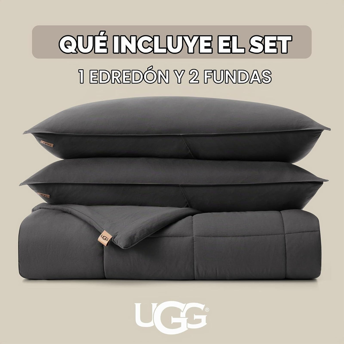 UGG - Juego de edredón tamaño King con 2 Fundas de Almohada, edredón Ligero Alternativo de plumón, Manta Reversible, acogedora, cálida, Lavable, hipoalergénica, para Todas Las Estaciones, Color Gris