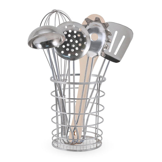 Melissa & Doug Juego De Utensilios Para Cocinar | 7 piezas, juguetes de cocina de juego de simulación, batidor de acero inoxidable, cucharón, espátula, soporte de metal