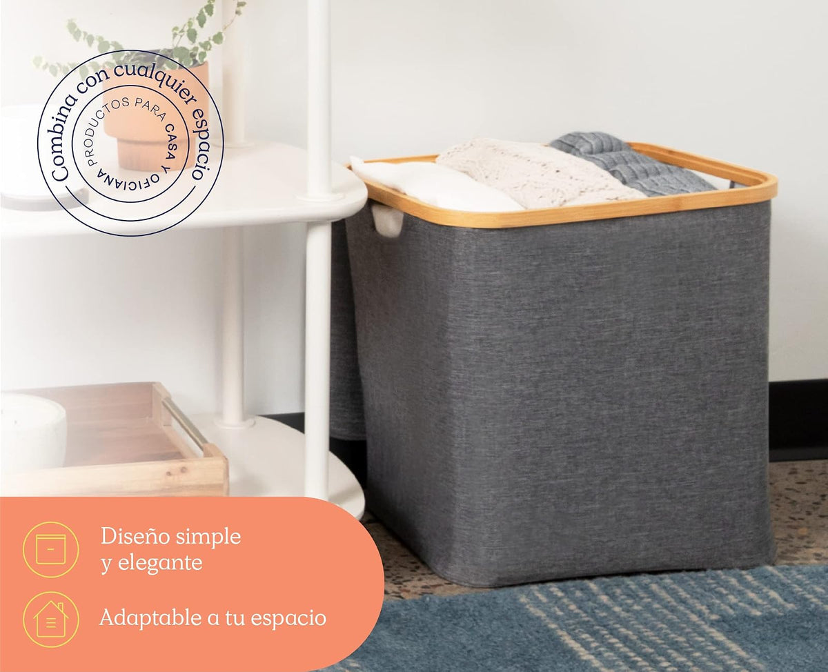 Homeware Cesto Rectangular Grande, Plegable y Resistente, Ideal para Interiores y Exteriores, Diseño Minimalista con Tapa de Protección y Asas, Colores Neutros Que Combinarán con tu Estilo Decorativo