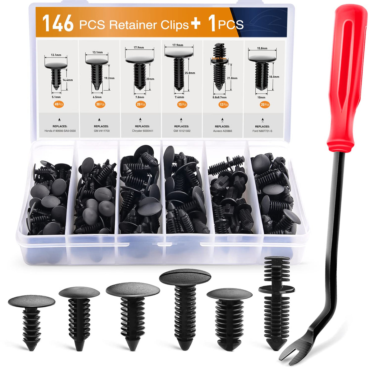GOOACC Surtido de 146 Piezas de Clips de Sujeción de Parachoques de Nailon para Auto, Negro, GRC-88