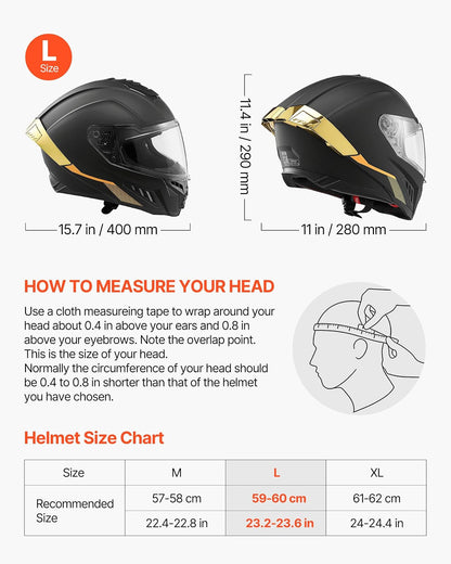 VEVOR Casco de Moto Integral Talla L, Casco Integral para Motocicleta con Visera Doble, Carcasa de ABS, Ligero y Cómodo para Adultos, para Motocross y Motociclismo Urbano, Homologado por Dot y ECE