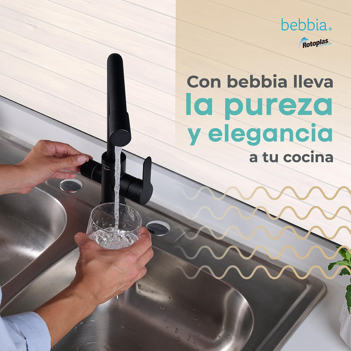 ROTOPLAS BEBBIA GRIFO PARA COCINA BEBBIA 3 VÍAS PARA AGUA PURIFICADA (NEGRO MATE RECTO)