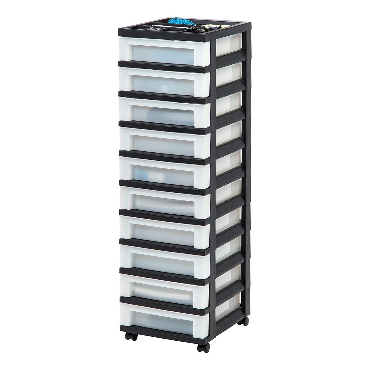 IRIS USA Carrito Organizador de 10 Cajones, Negro/Perla | Organiza manualidades, artículos de oficina, salón y accesorios con cajones de fácil acceso para uso diario - 10 Cajones - Negro - Perla