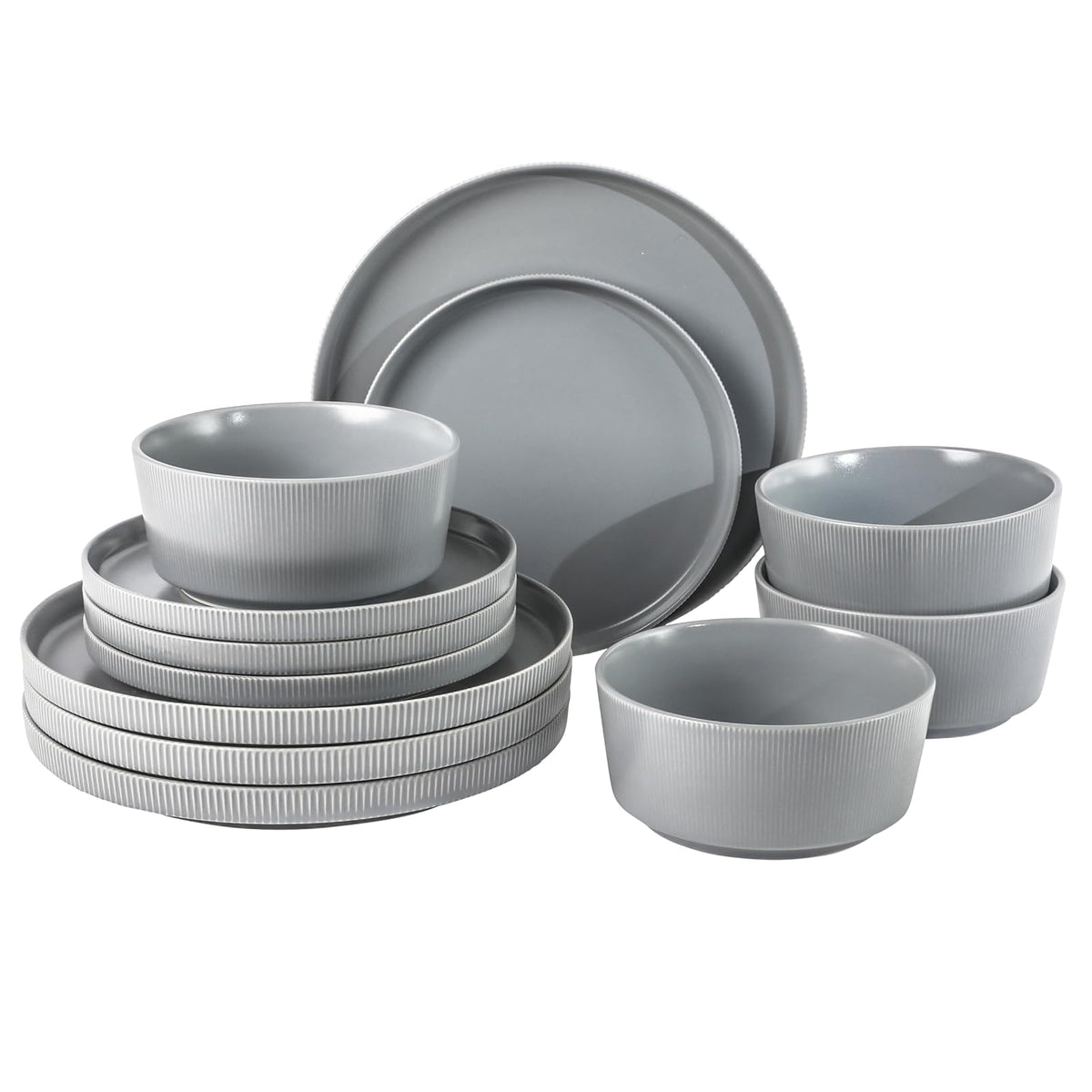 Gibson Home Dempsey Road - Vajilla de gres 12 piezas, servicio para 4 - Gris (Dempsey Road) - Service for 4 (12pcs)