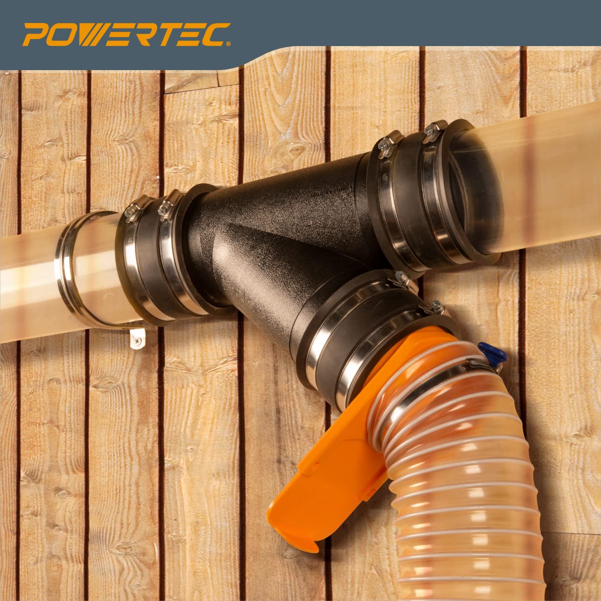 POWERTEC 70106 4-Inch Y-Fitting Dust Hose Connector