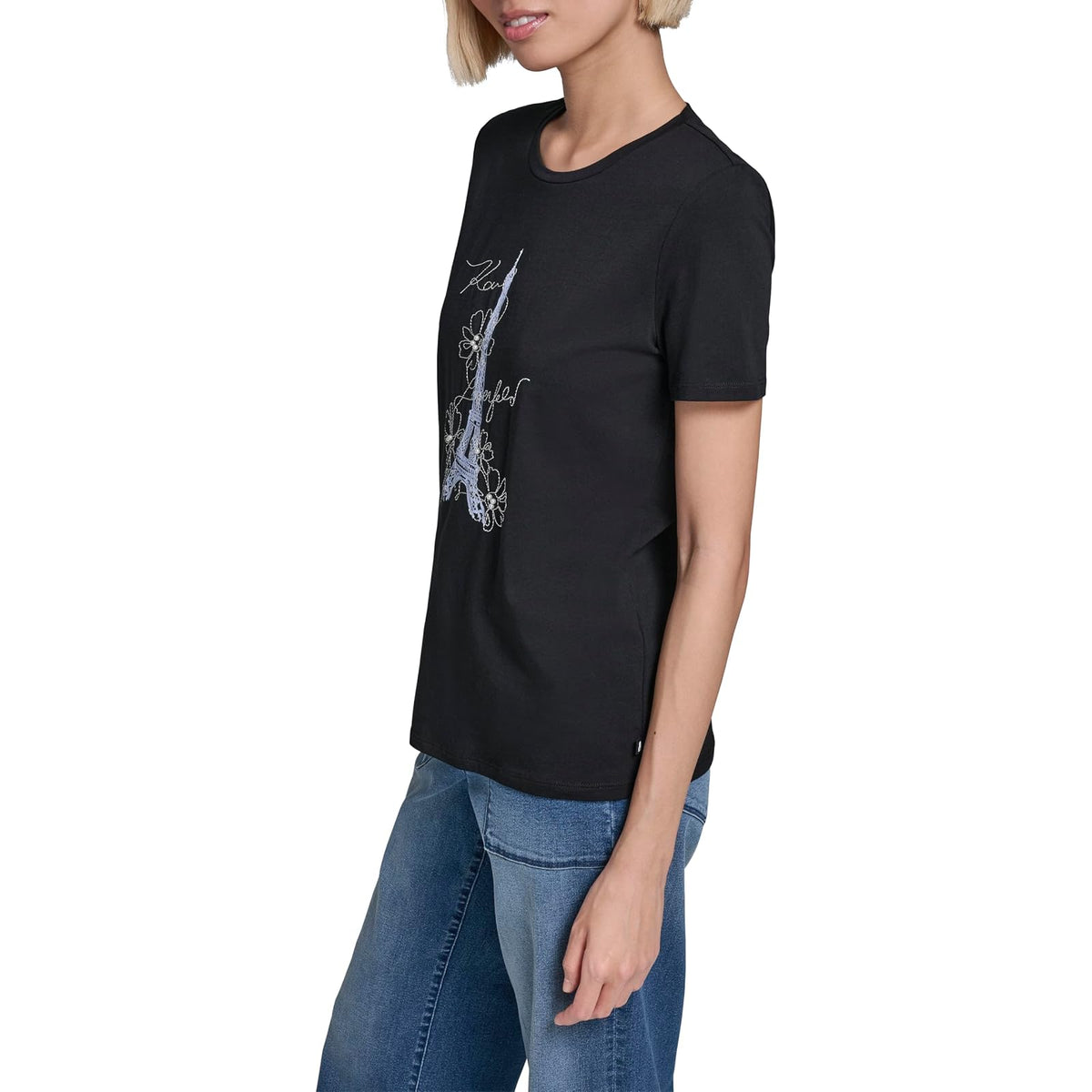Karl Lagerfeld - Playera de Manga Corta con Cuello Redondo para Mujer