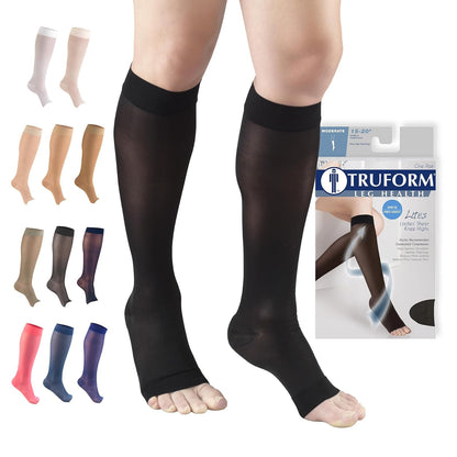 Truform Medias de Compresión 15-20 mmHg hasta la Rodilla, Punta Abierta - Pequeño - Black