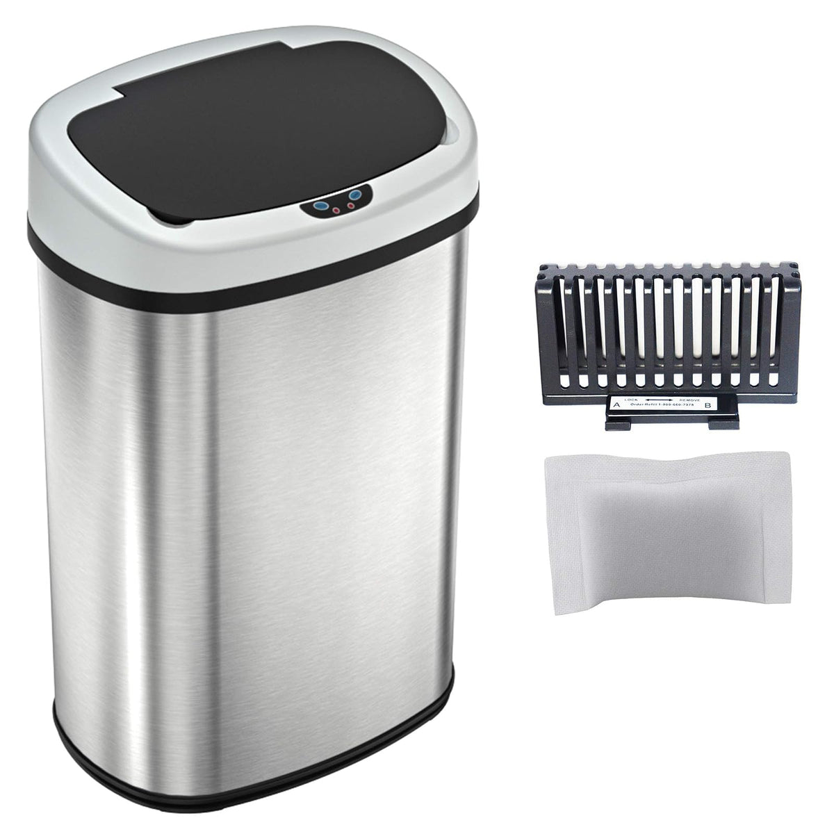 iTouchless Papelera de Cocina con Sensor de 13 Galones | Tapa automática, filtro de olor, acero inoxidable, ovalado, uso en hogar y oficina