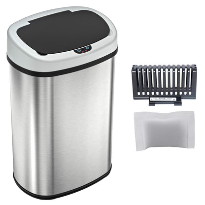 iTouchless Papelera de Cocina con Sensor de 13 Galones | Tapa automática, filtro de olor, acero inoxidable, ovalado, uso en hogar y oficina