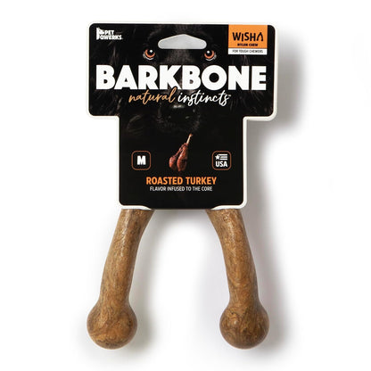Pet Qwerks BarkBone Wishbone, Juguete de Hueso masticable de Nailon con Sabor a Pavo Tostado, Mediano, 6.7 Pulgadas
