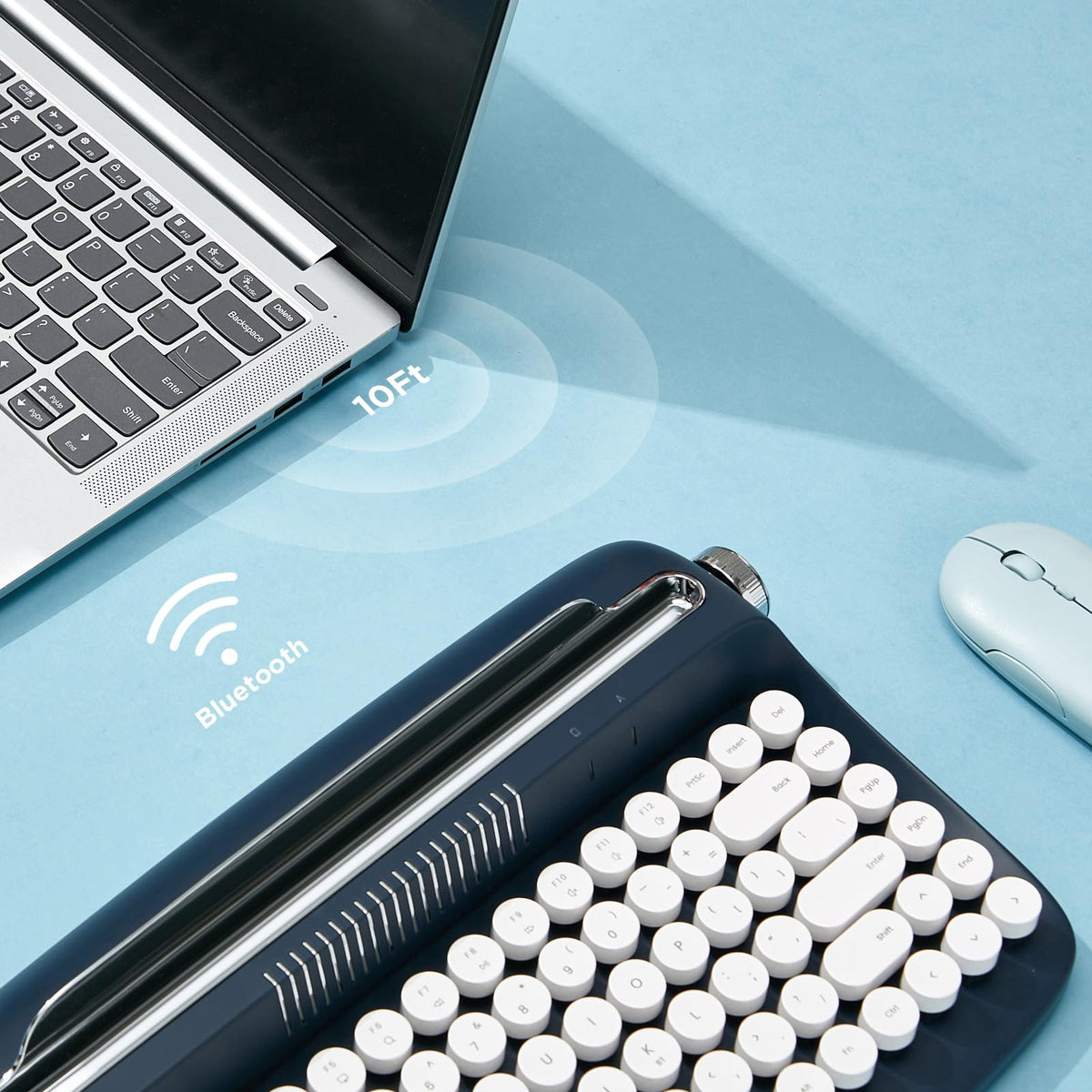 YUNZII ACTTO B303 Teclado inalámbrico, Teclado Retro Bluetooth para máquina de Escribir con Soporte Integrado para múltiples Dispositivos (inglés, Medianoche)