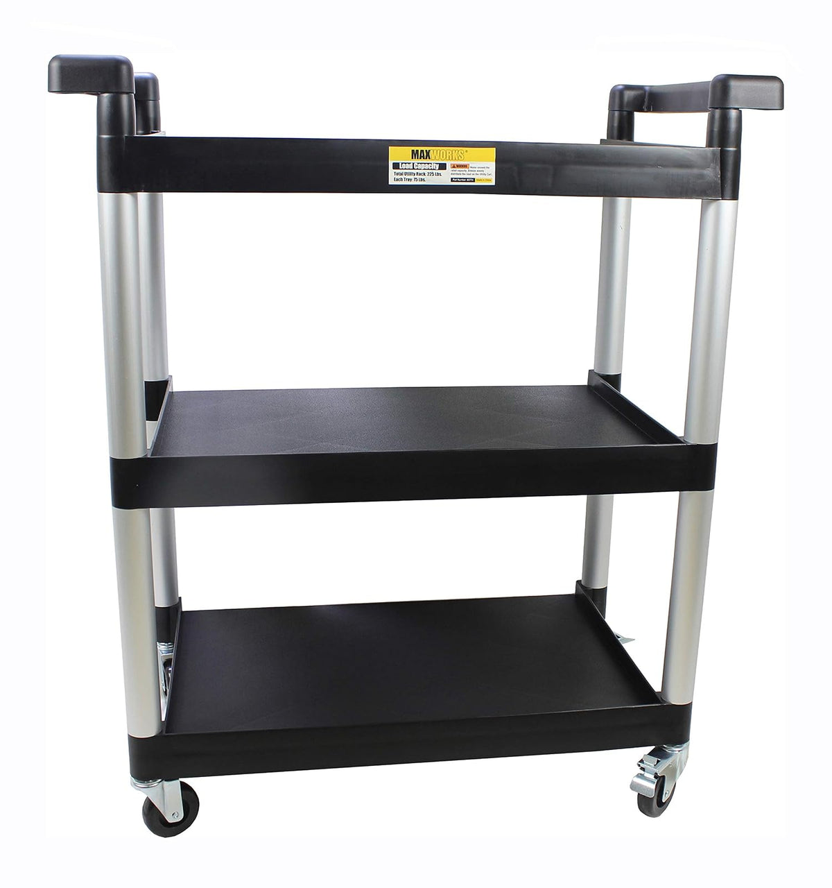 MaxWorks 80774 Carro de Plástico de 3 Estantes, Capacidad 225 lb, Negro