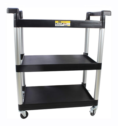 MaxWorks 80774 Carro de Plástico de 3 Estantes, Capacidad 225 lb, Negro