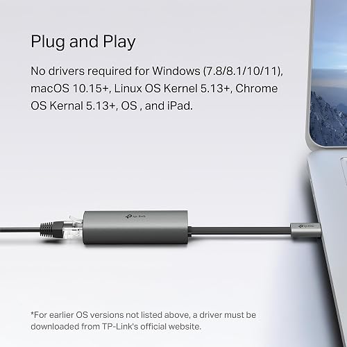 TP-Link - Adaptador USB C a Ethernet, Adaptador de Red Plug & Play de 2.5 G, Tipo C a RJ45, Funda de aleación de Aluminio, Compatible con Thunderbolt 4/3 para MacBook Pro/Air, iPad, iPhone 16 Pro/MAX