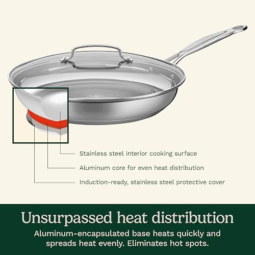 Cuisinart Sartén Chef's Classic 30 cm Acero Inoxidable con Tapa | Sartén de acero con acabado espejo, Base aluminio encapsulada calor uniforme, Seguro horno 287°C, Mango Cool Grip. Inducción