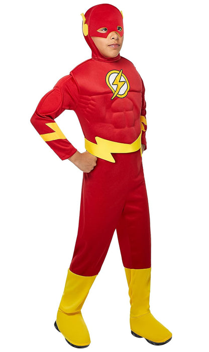 Rubie's - Disfraz de Flash de DC Comics, de lujo, para niños, con músculos pectorales, tamaño mediano