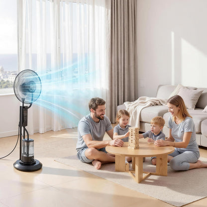 VEVOR Ventilador nebulizador, 3 velocidades, ventilador de pie nebulizador, ventiladores de enfriamiento nebulizador con tanque de agua de 0.79 gal, control remoto y panel