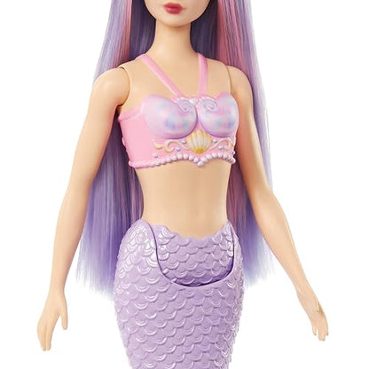 Barbie Fantasía Muñeca Sirena Cabello Lila para niñas de 3 años en adelante