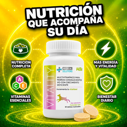 Fancy Pets Medical Solutions Complete Vitality Suplemento Alimenticio para Perros con Vitaminas Minerales L Taurina y L Metionina 60 Tabletas Masticables
