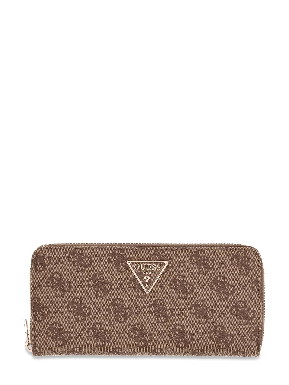 GUESS CARTERA LAUREL II SLG ZIP ARND CRD CSE CON LOGO - Talla Única - CAFÉ LOGO