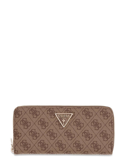 GUESS CARTERA LAUREL II SLG ZIP ARND CRD CSE CON LOGO - Talla Única - CAFÉ LOGO