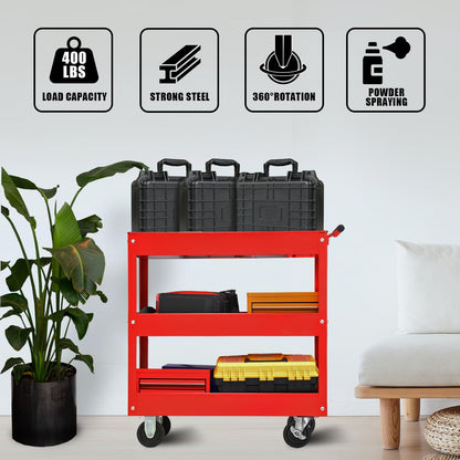 Torin APTC302B Carrito de Acero para Herramientas con 3 estantes y Capacidad de 200 Libras, Rojo