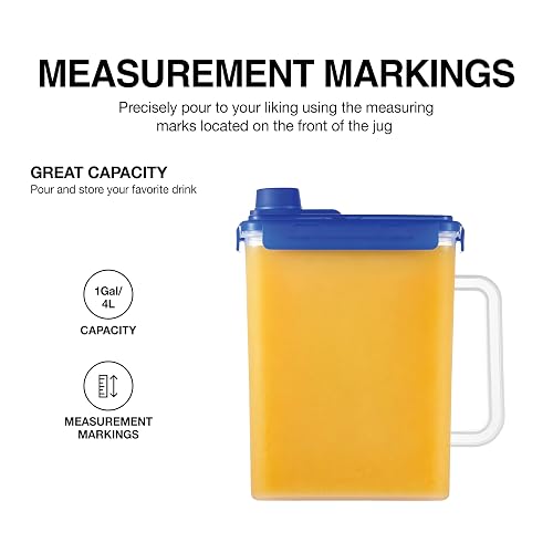 LocknLock - Jarra de agua para puerta de refrigerador, con asa, sin BPA, con tapa de rosca, perfecta para hacer tés y jugos, 3,78 litros, azul