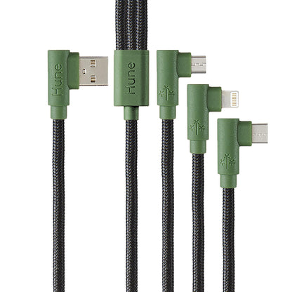Cable Hune Sustentable 3en1 Microusb, Tipo C Y Lightning 90° (Bosque)