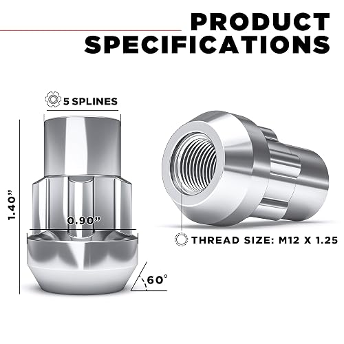 White Knight Wheel Accessories 40600S Cerradura de Rueda de Bellota Acabado Chapado en Cromo 12mm x 1.25, Paquete de 4, Cromado